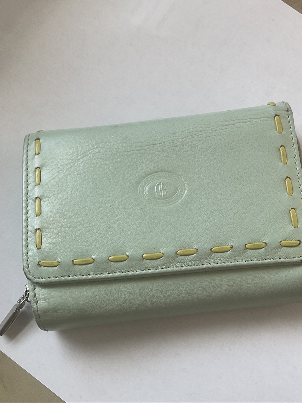 Leather Trifold Wallet in Mint Green